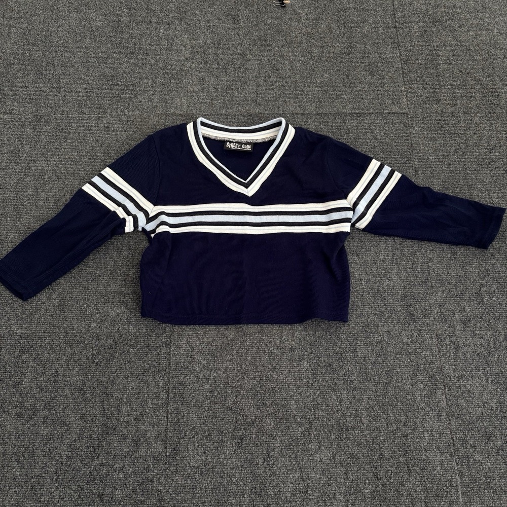 Vintage Y2K Women's XS Super Crop V-neck Sweater Striped Made In‎ USA Preppy